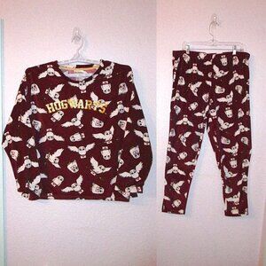 Harry Potter Hedwig Owl Pajamas Size L Minky Fleece 2 Piece Top & Bottoms NEW
